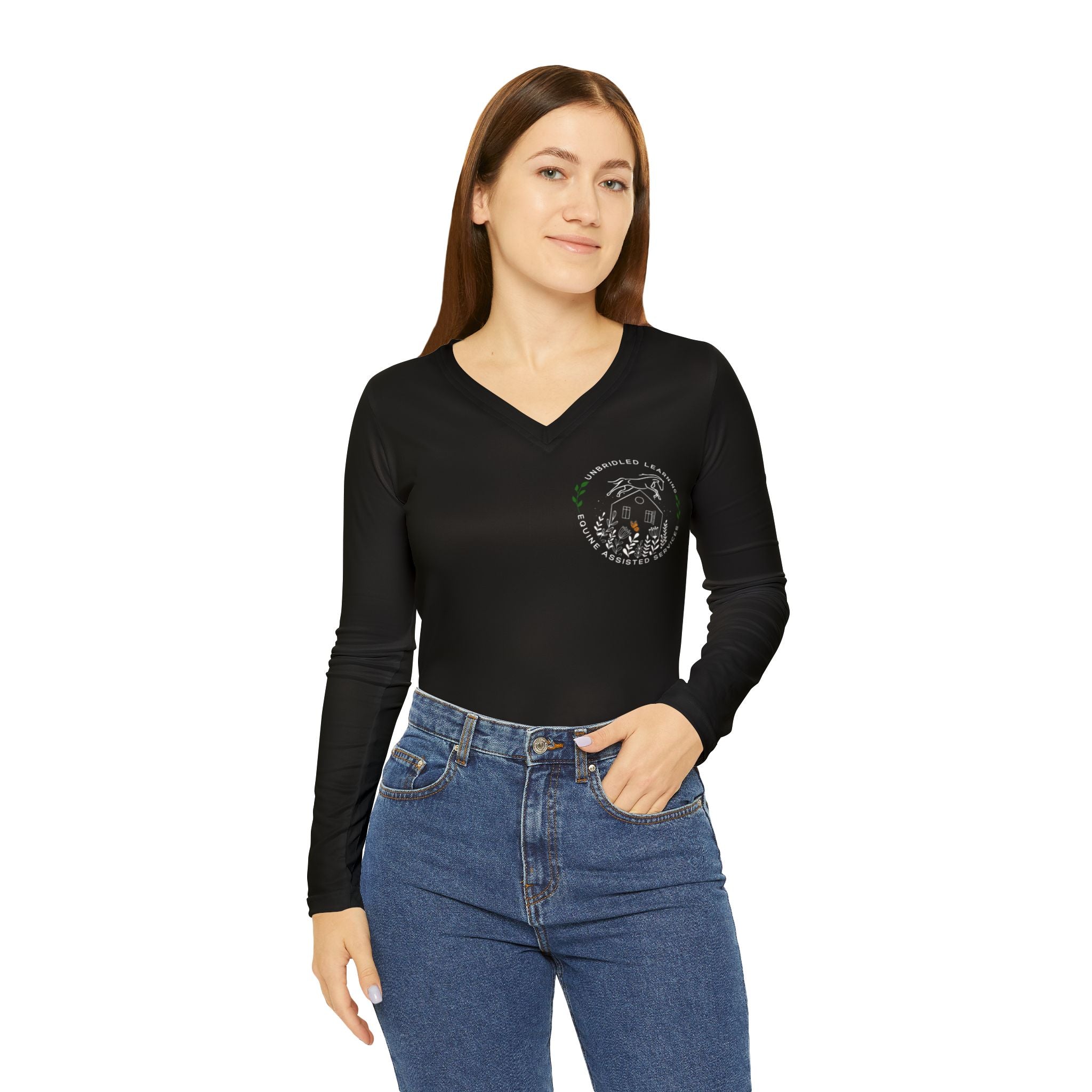 Women's V-Neck Long Sleeve Shirt — 'Wild at Heart' Wolf Graphic