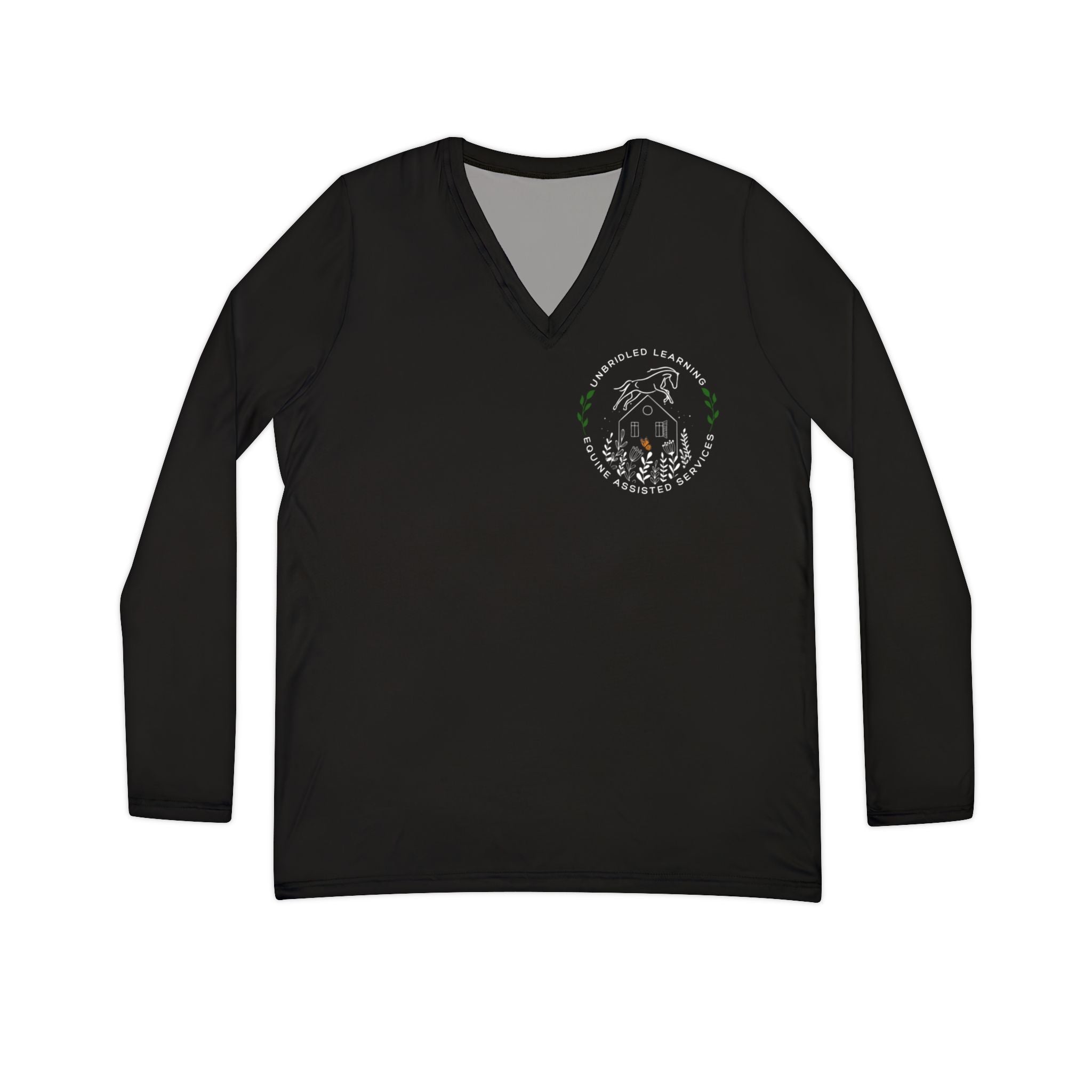 Women's V-Neck Long Sleeve Shirt — 'Wild at Heart' Wolf Graphic